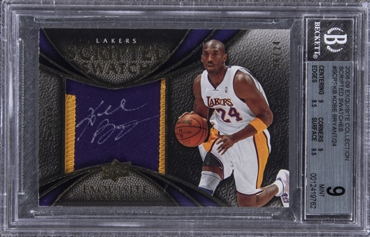 2008-09 UD "Exquisite Collection" Scripted Swatches #SCRPKB Kobe Bryant Signed Game Used Patch Card (#06/24) – BGS MINT 9/BGS 10